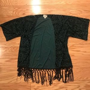 Green Velvet Print Kimono